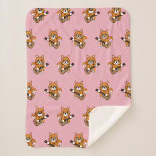 Cute Orange White Cat Playing Guitar Cartoon Sherpa Blanket