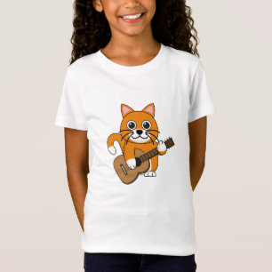 Cute Orange White Cat Playing Guitar Cartoon T-Shirt