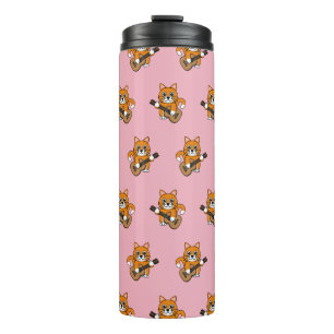 Cute Orange White Cat Playing Guitar Cartoon Thermal Tumbler