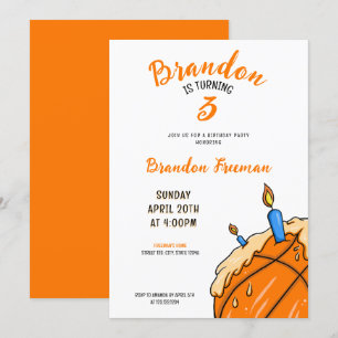 Cute Orange & White Cream Cake Basketball Birthday Invitation