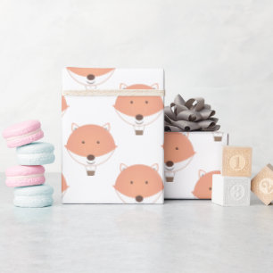 Cute Orange White Fox Hot Air Balloon Baby Shower Wrapping Paper