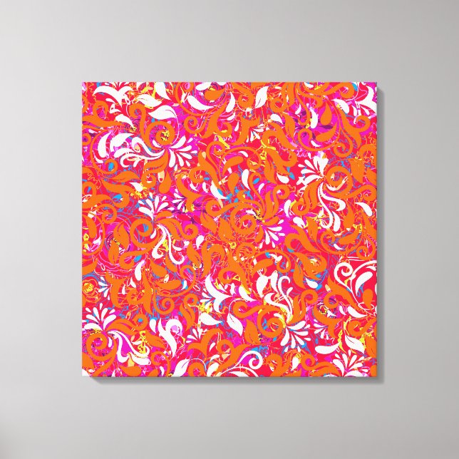 Cute orange white pink abstract swirl pattern canvas print (Front)