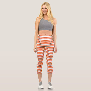 Cute orange white stripes capri leggings