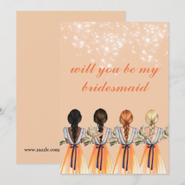 cute orange will you be my bridesmaid Invitation (Front/Back)