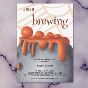 Cute Orange Witch Baby Brewing Baby Shower Invitation