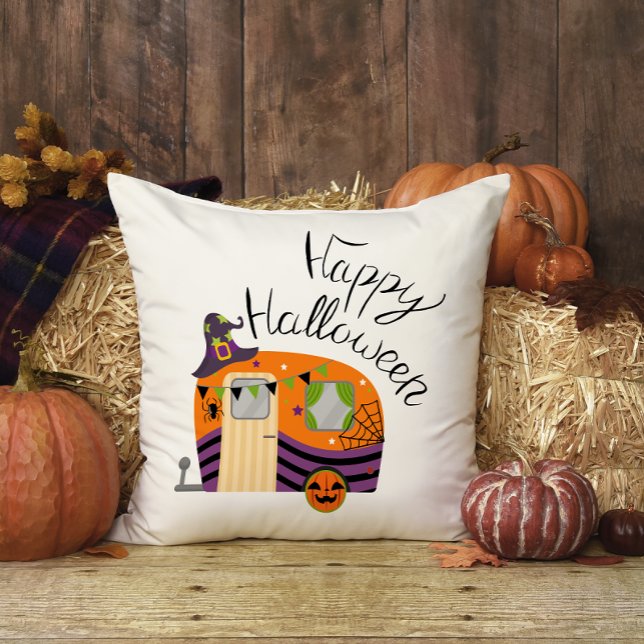 Cute Orange Witch Hat Camper Halloween Cushion (Creator Uploaded)