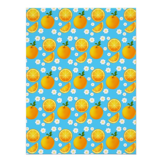 Cute oranges and White Flowers Poster (Front)