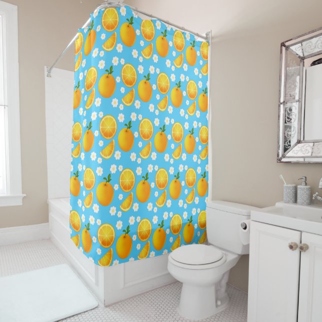 Cute oranges and White Flowers Shower Curtain (In Situ)