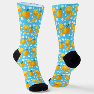 Cute oranges and White Flowers Socks