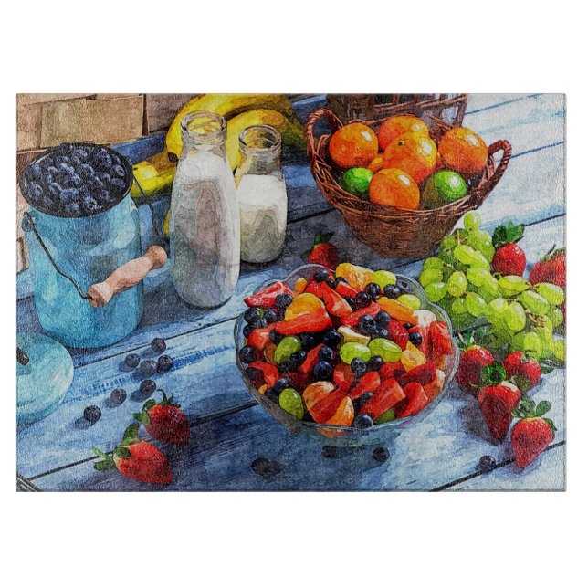 Cute Oranges Grapes Strawberries Floral Nature Cutting Board (Front)