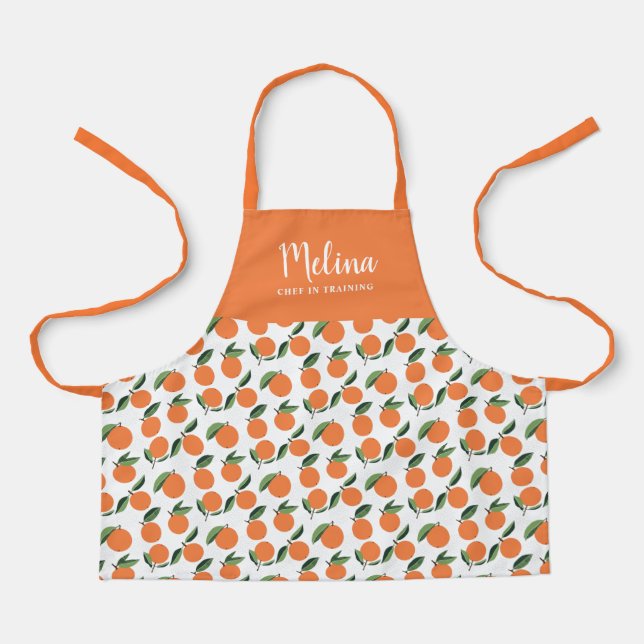 Cute Oranges Pattern Girls Chef in Training Apron (Front)