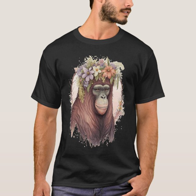 Cute Orangutan Flower Crown Monkey T-Shirt (Front)