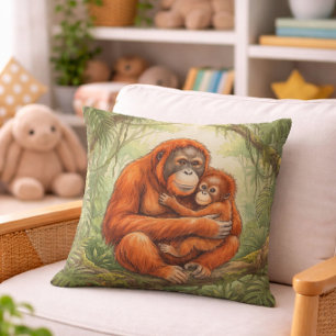 Cute Orangutan Mama And Baby Jungle Animals  Cushion