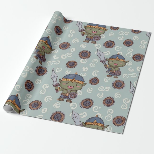 Cute Orc Boy Wrapping Paper (Unrolled)