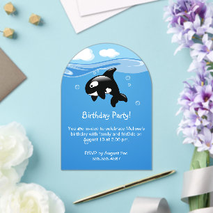 Cute Orca Whale Birthday Party Acrylic Invitations