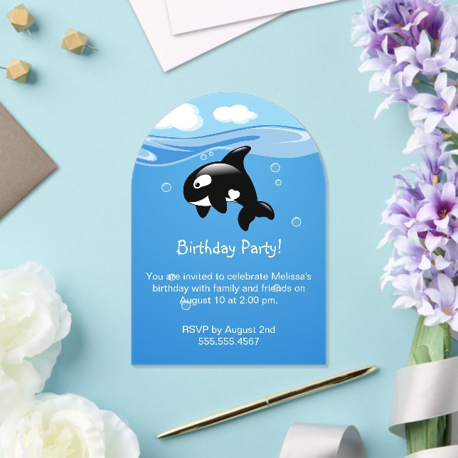 Cute Orca Whale Birthday Party Acrylic Invitations (Insitu (Wedding))