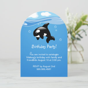 Cute Orca Whale Birthday Party Invitation