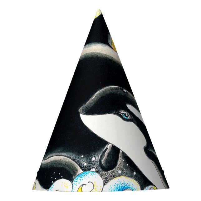 Cute Orca whale Family ink art Party Hat (Front)