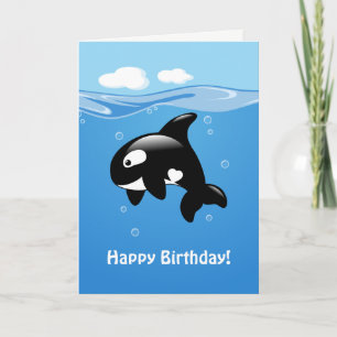 Cute Orca Whale Happy Birthday Card
