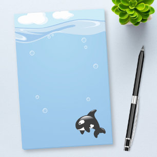Cute Orca Whale in Ocean Light Blue Post-it Notes