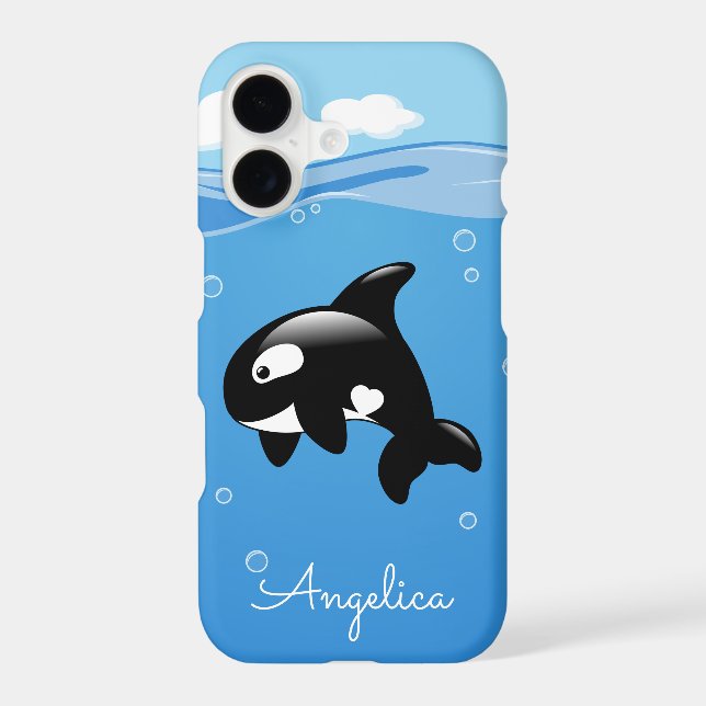 Cute Orca Whale in Ocean with Custom Name (Back)
