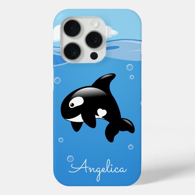 Cute Orca Whale in Ocean with Custom Name Case-Mate iPhone Case (Back)