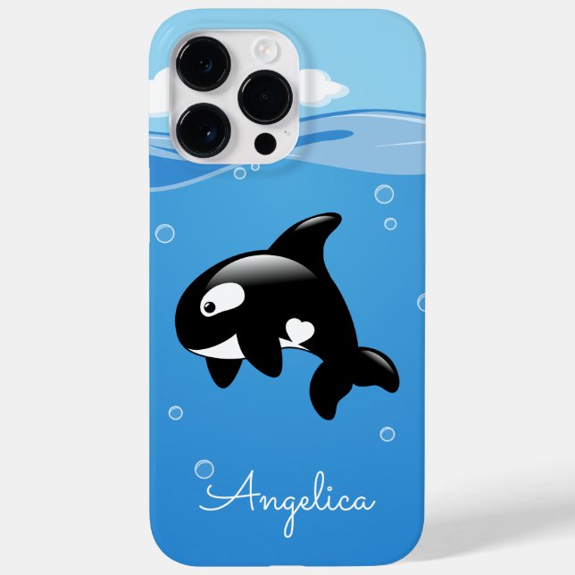 Cute Orca Whale in Ocean with Custom Name Case-Mate iPhone Case (Back)