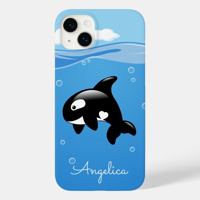 Cute Orca Whale in Ocean with Custom Name Case-Mate iPhone Case (Back)