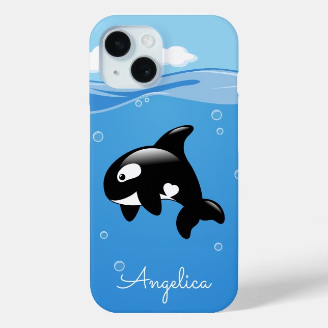 Cute Orca Whale in Ocean with Custom Name Case-Mate iPhone Case (Back)