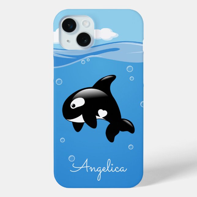 Cute Orca Whale in Ocean with Custom Name Case-Mate iPhone Case (Back)