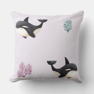 Cute Orca Whale Pattern Ocean Sea Life Nursery Cushion