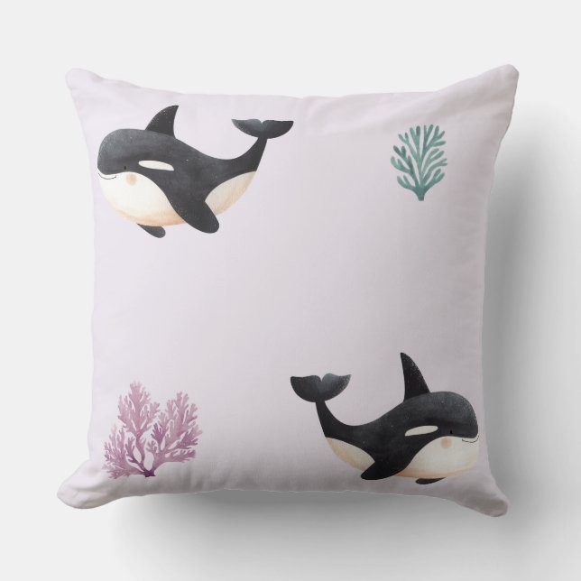 Cute Orca Whale Pattern Ocean Sea Life Nursery  Cushion (Front)