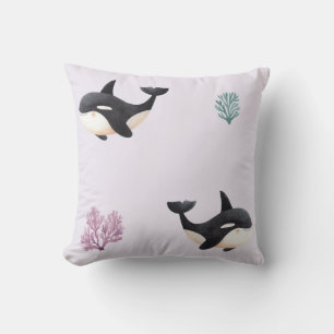 Cute Orca Whale Pattern Ocean Sea Life Nursery Cushion