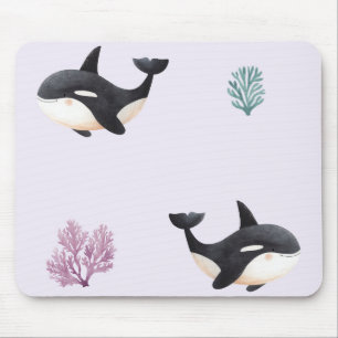 Cute Orca Whale Pattern Ocean Sea Life Nursery Mouse Mat