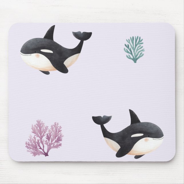 Cute Orca Whale Pattern Ocean Sea Life Nursery  Mouse Mat (Front)