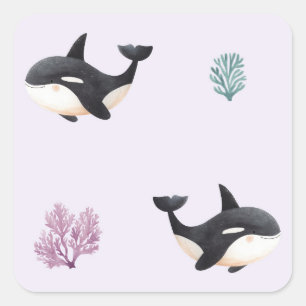 Cute Orca Whale Pattern Ocean Sea Life Nursery  Square Sticker