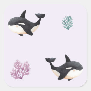 Cute Orca Whale Pattern Ocean Sea Life Nursery Square Sticker
