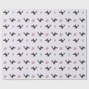 Cute Orca Whale Pattern Ocean Sea Life Nursery Wrapping Paper