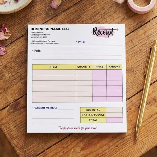 Cute Order Receipts | Small Business Name Invoice Notepad (customizable order receipt form, business name invoice pad)