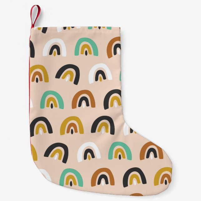 Cute Organic Rainbow Stripes Seamless Pattern Small Christmas Stocking (Front)