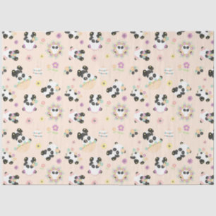 Cute Oriental Pandas Pattern on Beige Tissue Paper