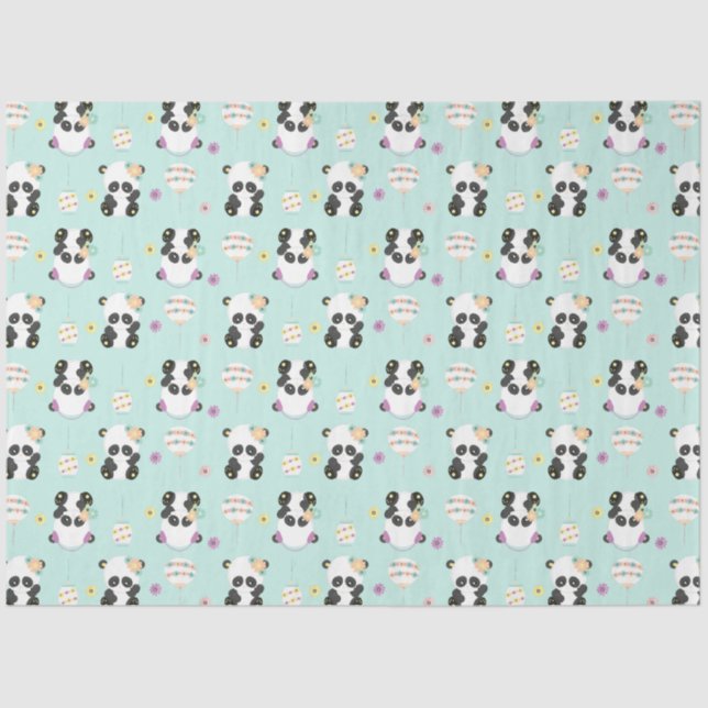Cute Oriental Pandas Pattern on Green Tissue Paper (Front)