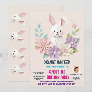 Cute Origami Bunny Birthday Invitation