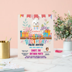 Cute Origami Bunny Birthday Invitation Acrylic Sign