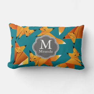 Cute Origami Foxes Monogram Lumbar Cushion