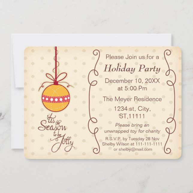 cute ornament bauble, Holiday party Invitation (Front)