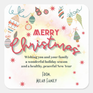 Cute ornaments holiday Christmas party invitation Square Sticker