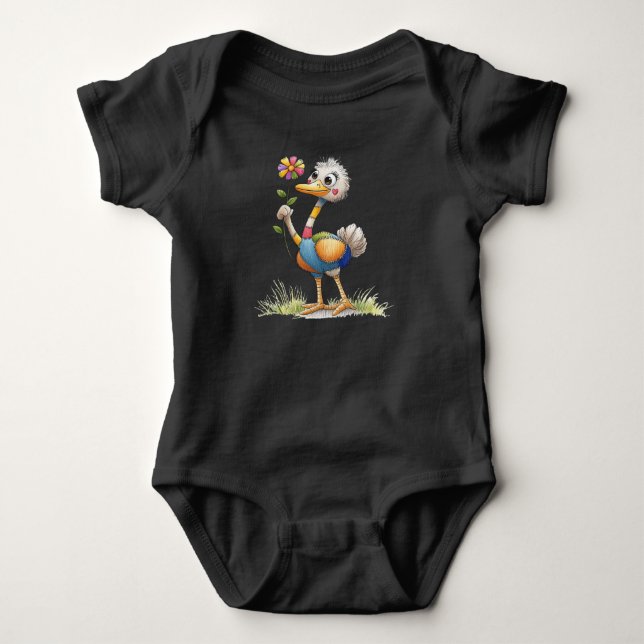 Cute Ostrich Baby Bodysuit (Front)