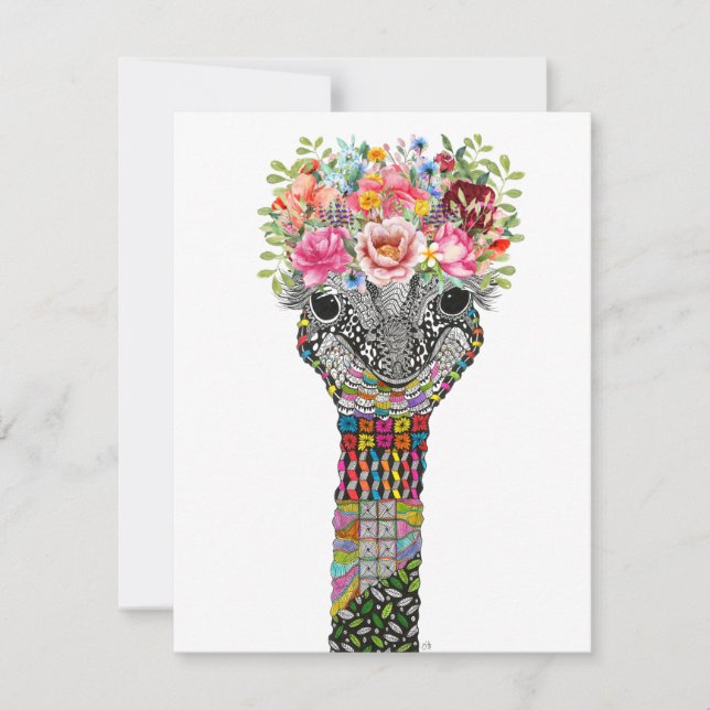 Cute Ostrich Floral Crown Greeting Card (Front)