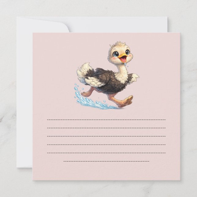 Cute Ostrich Happy Adventure Illustration Invitation (Front)